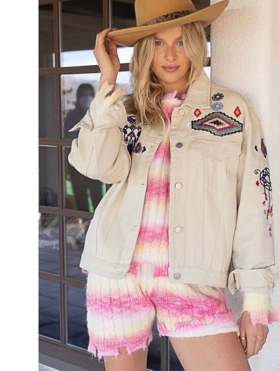 POL Jackets & Blazers - POL Southwestern Cream Embroidered Denim Rodeo Cowgirl Jacket size large